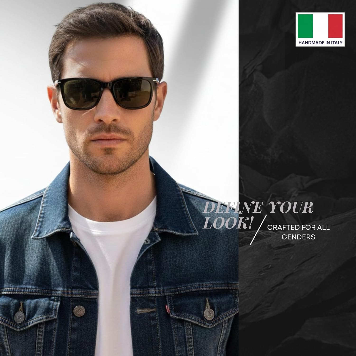 Gray rectangle sunglasses with acetate frame and UV400 anti-glare lenses, shown with official eyewear kit — view 4