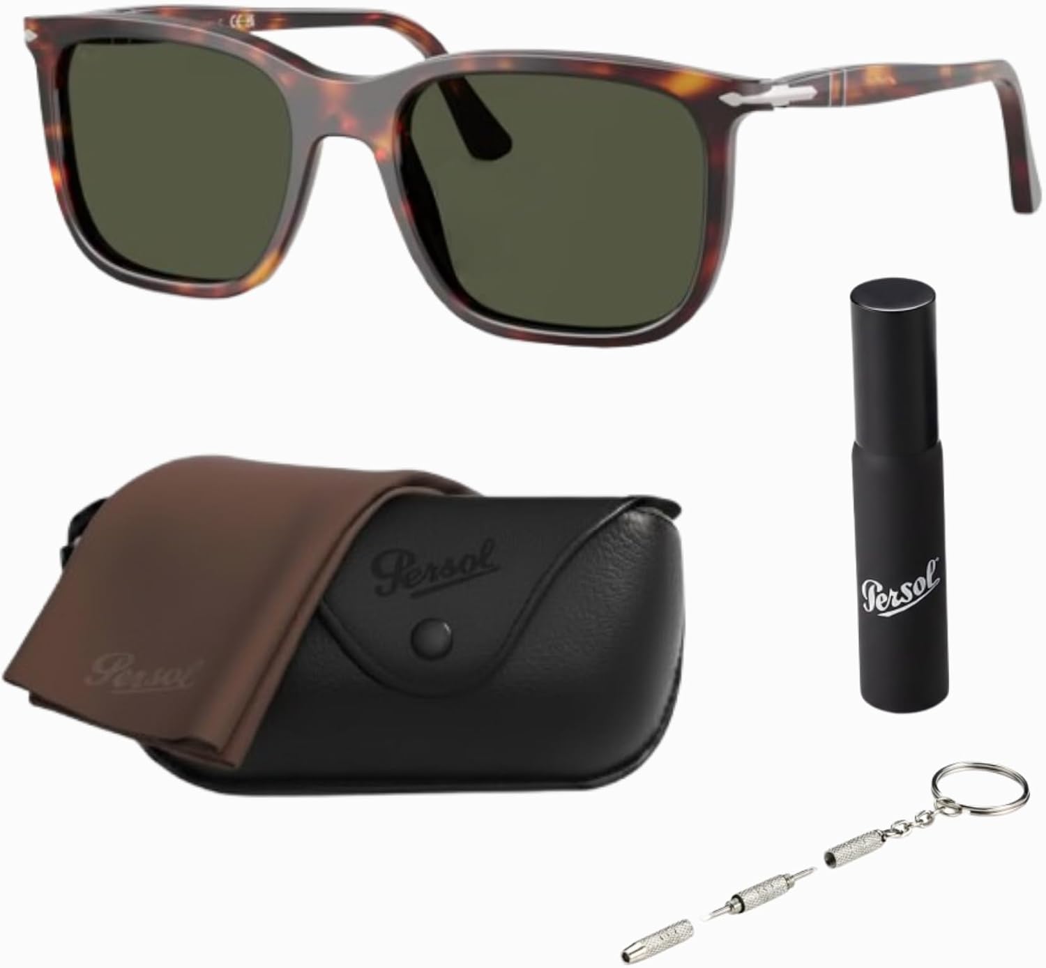 Gray rectangle sunglasses with acetate frame and UV400 anti-glare lenses, shown with official eyewear kit — view 5