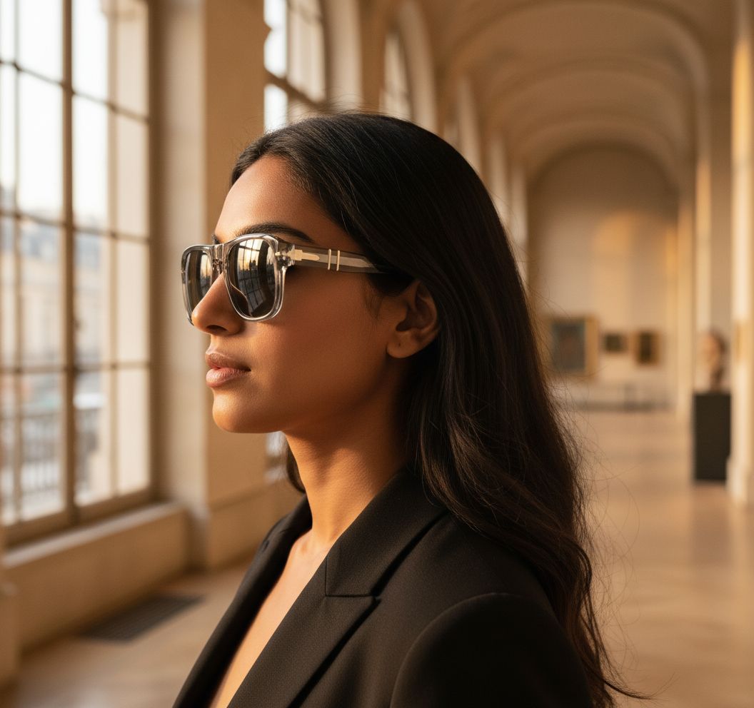 Gray rectangle sunglasses with acetate frame, ideal for professional work settings — view 3