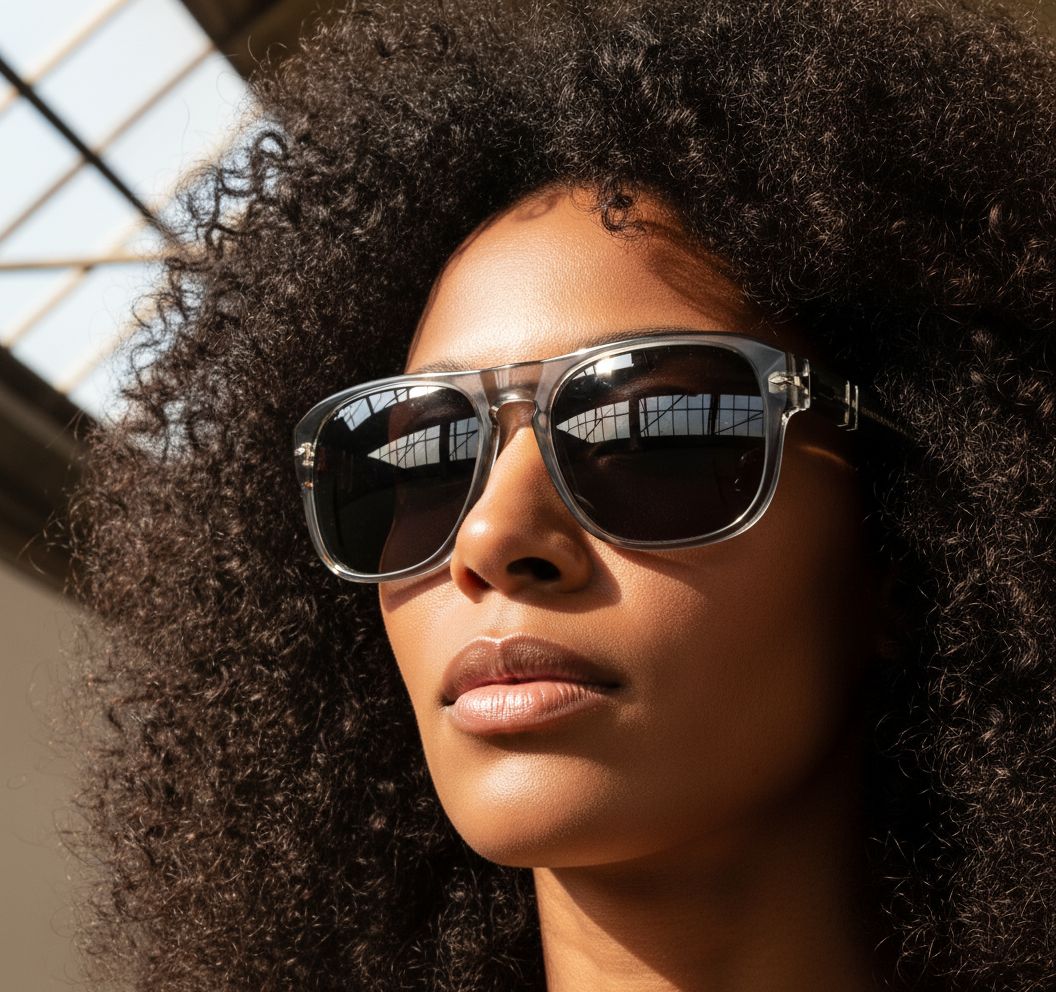 Gray rectangle sunglasses with acetate frame, ideal for professional work settings — view 4