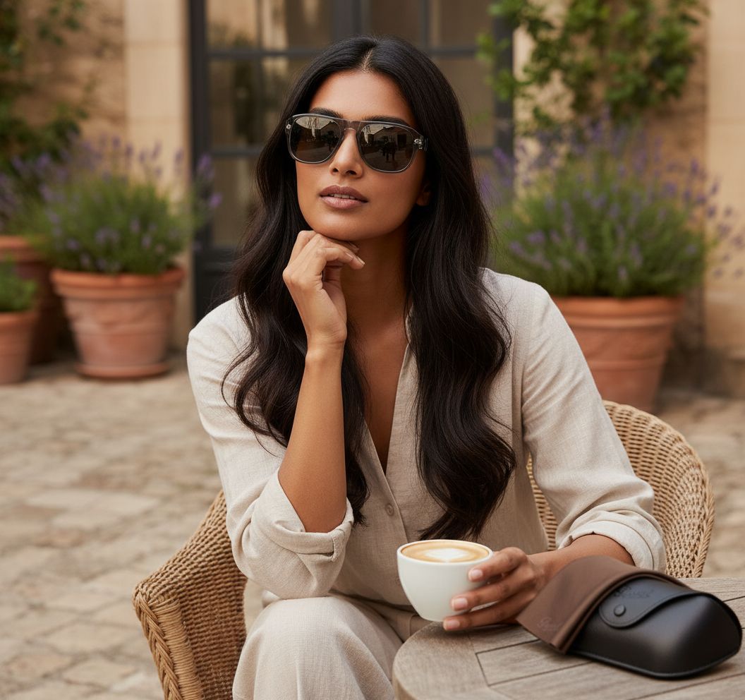 Gray rectangle sunglasses with acetate frame, ideal for professional work settings — view 4