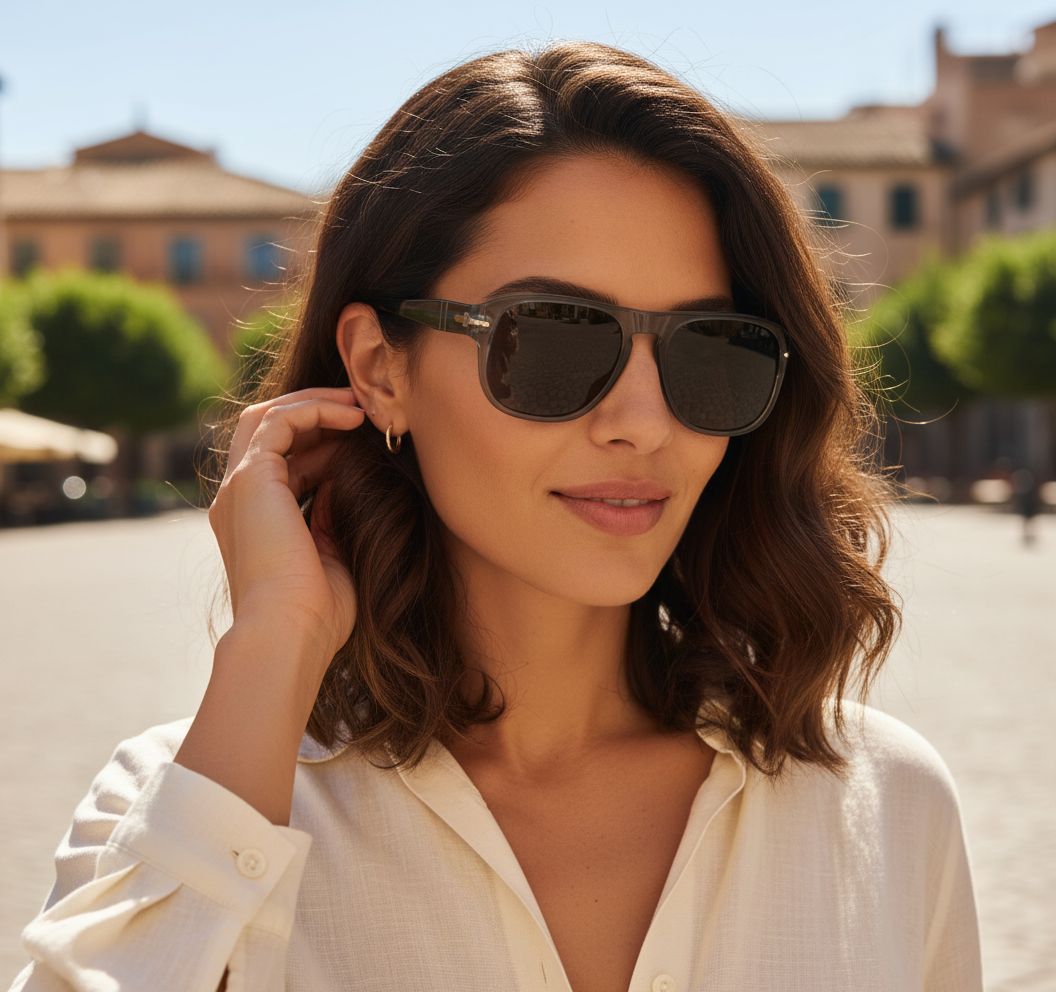 Gray rectangle sunglasses with acetate frame, ideal for professional work settings — view 6