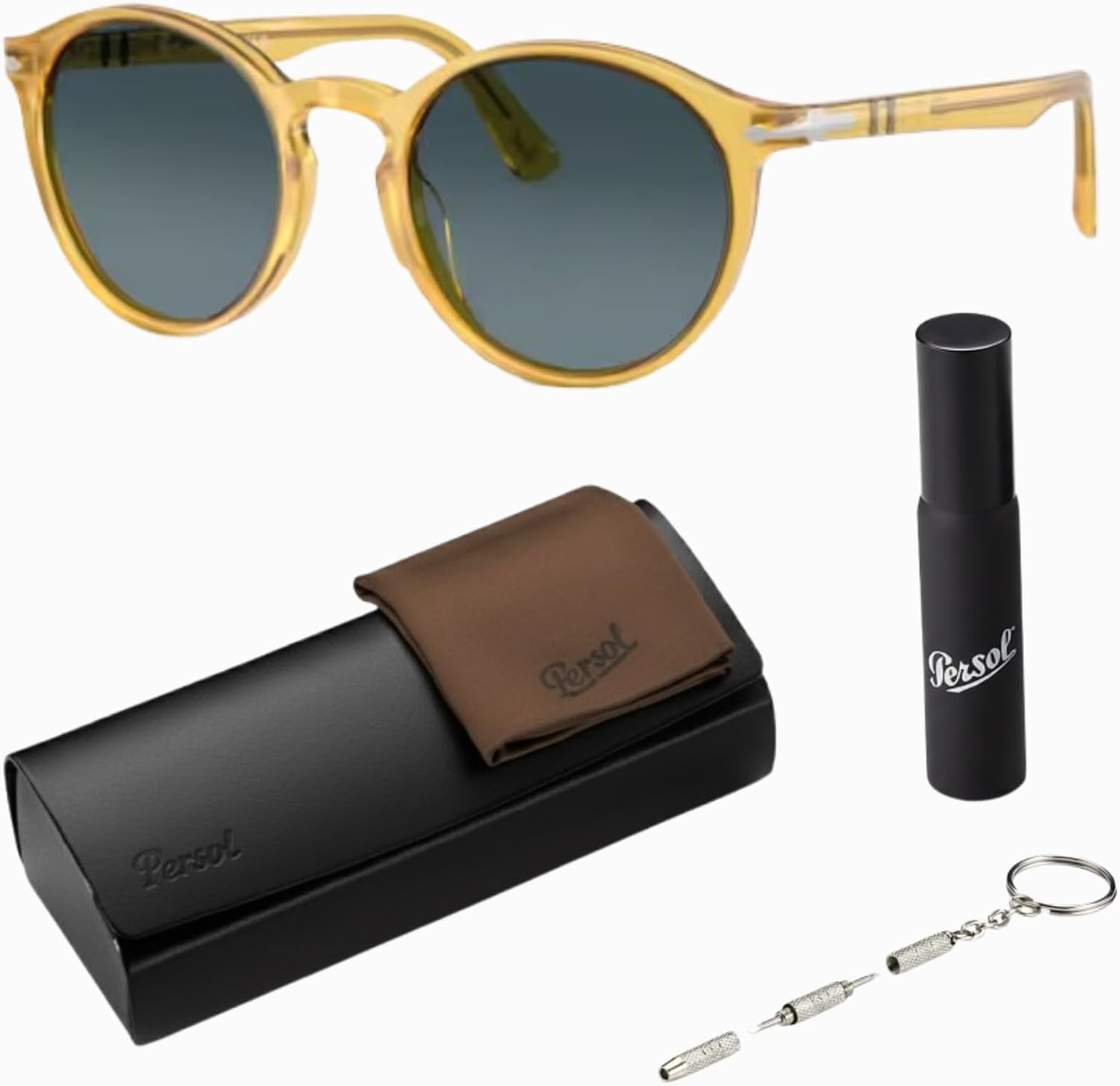 Polarized round sunglasses with gray lenses and acetate frame, retro style design — front