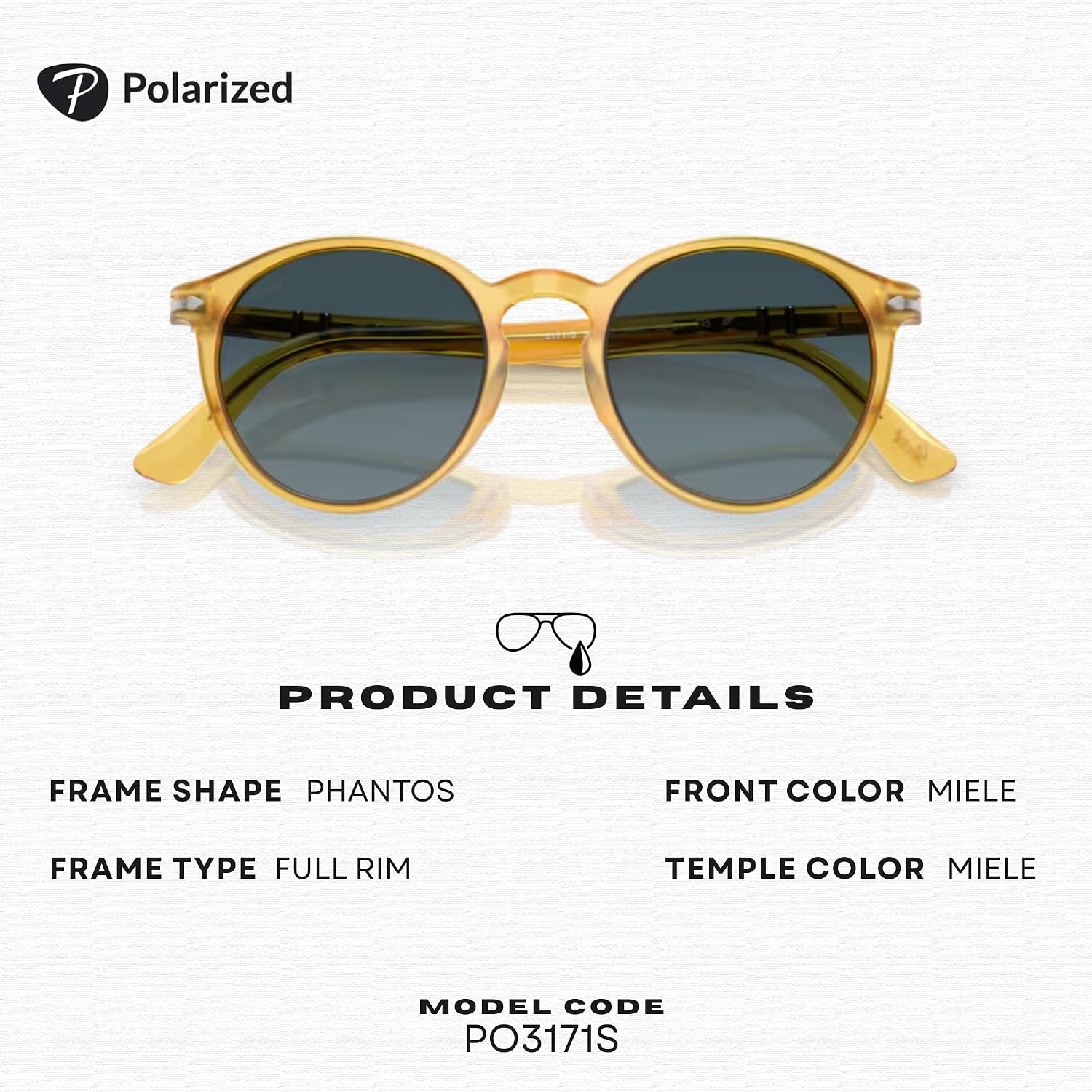 Polarized round sunglasses with gray lenses and acetate frame, retro style design — back