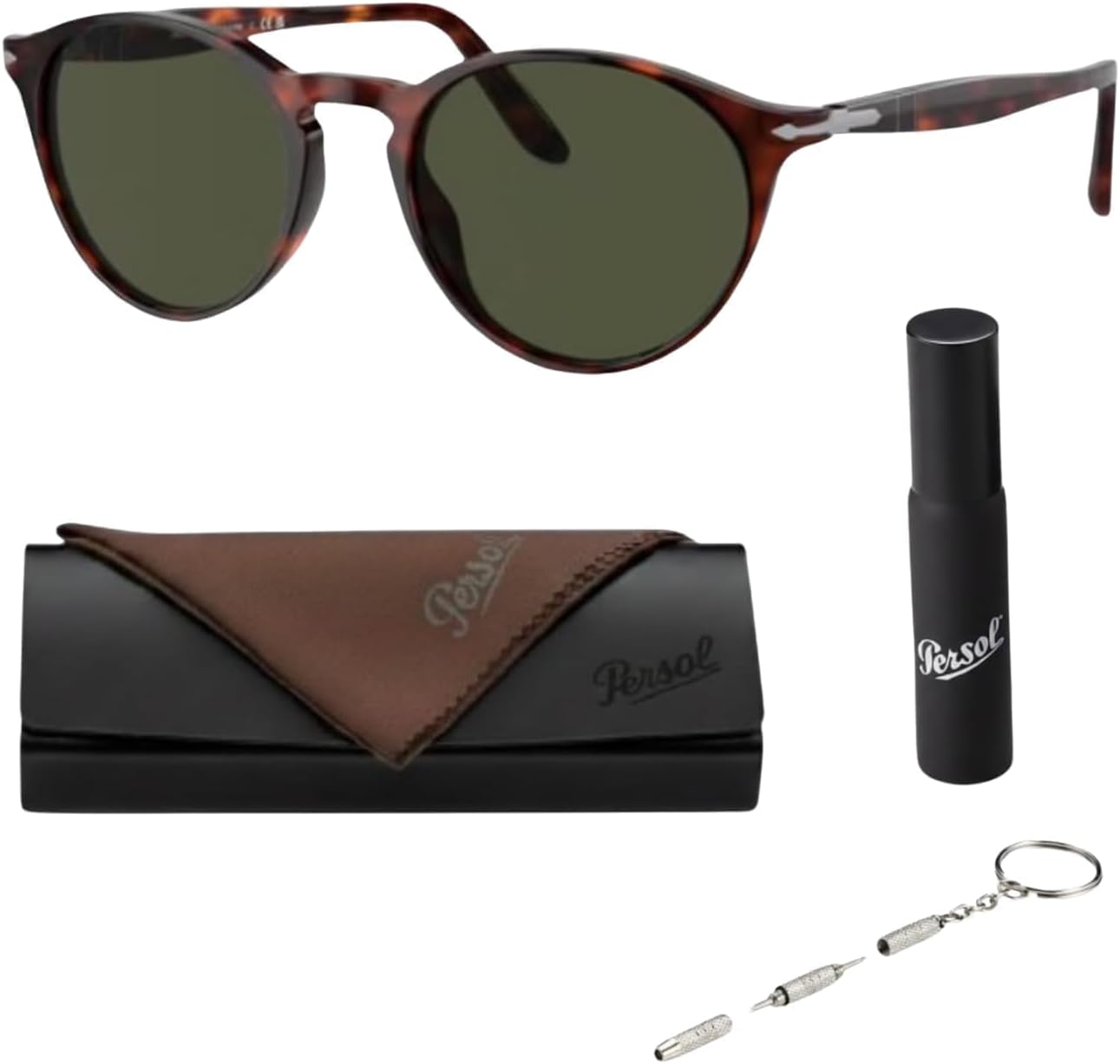 Classic round sunglasses with gray anti-glare lenses and acetate frame — front