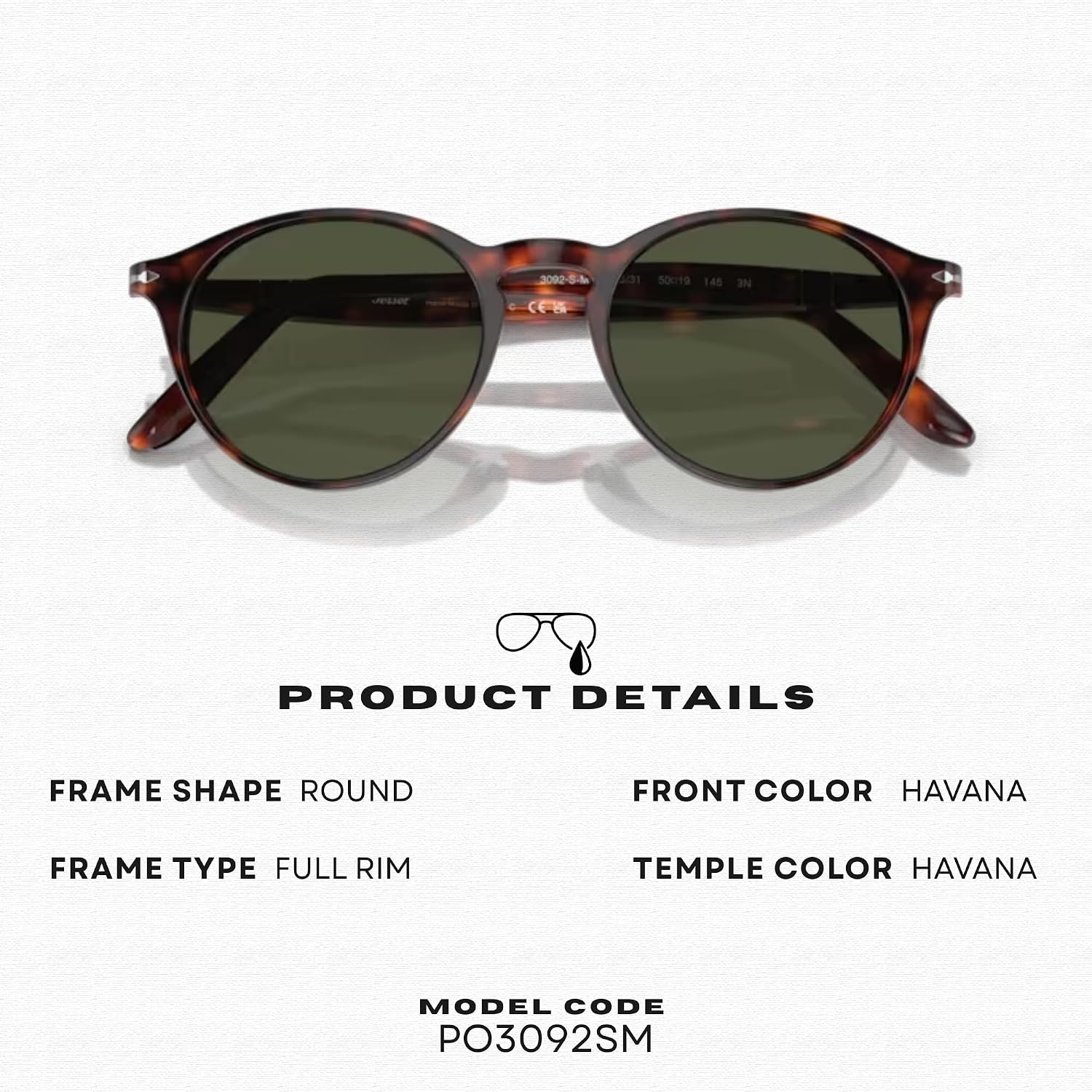 Classic round sunglasses with gray anti-glare lenses and acetate frame — back