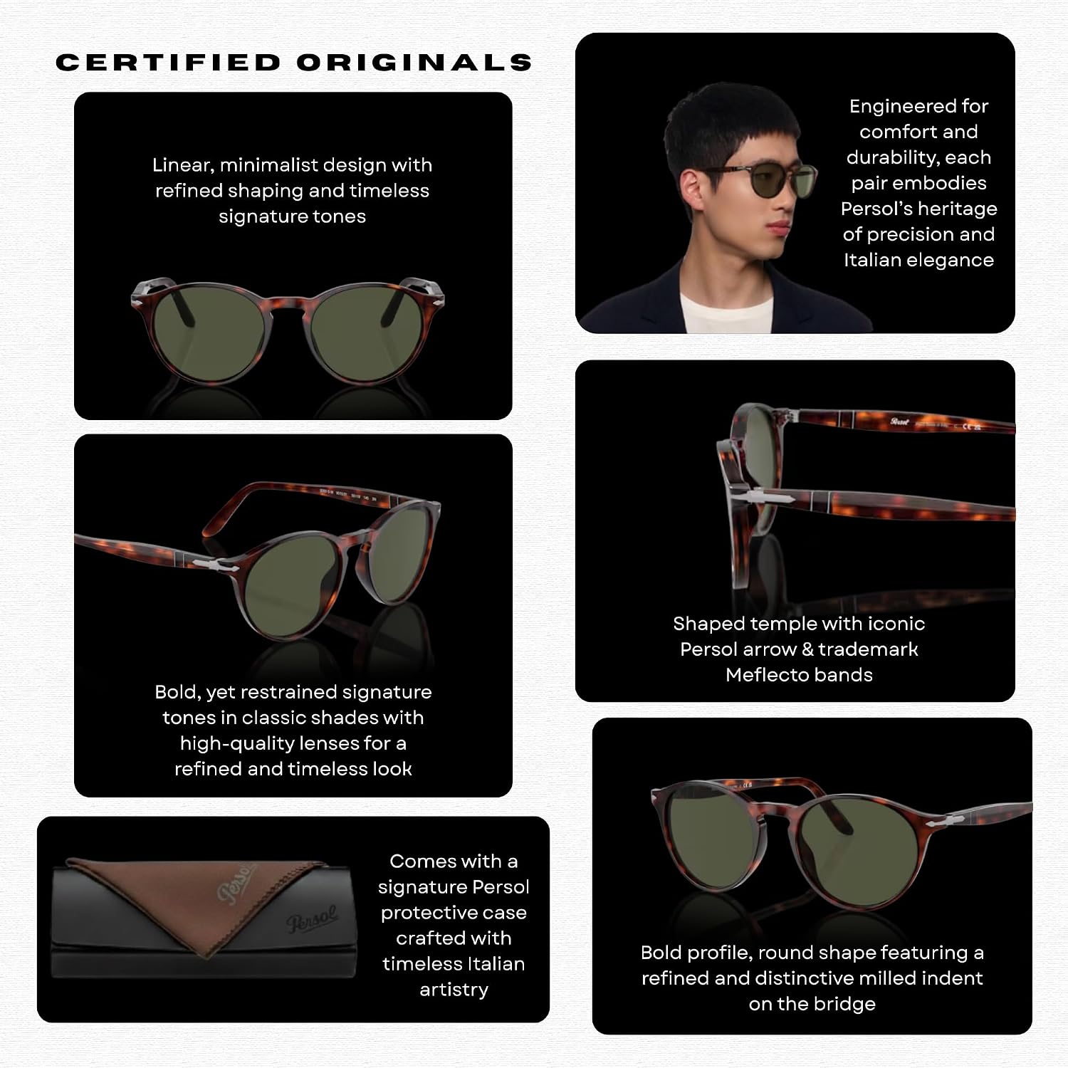 Classic round sunglasses with gray anti-glare lenses and acetate frame — view 3