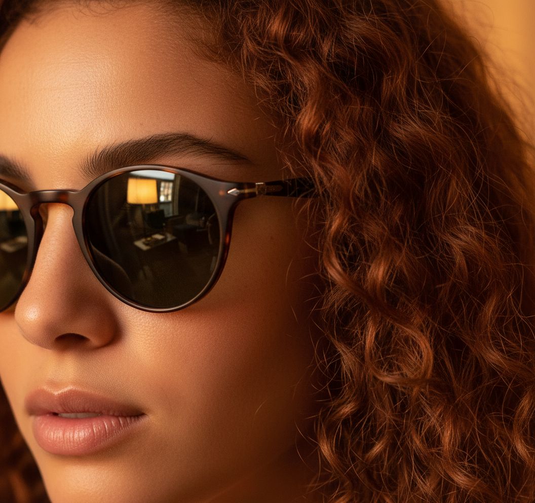 Classic round sunglasses with gray anti-glare lenses and acetate frame — view 4