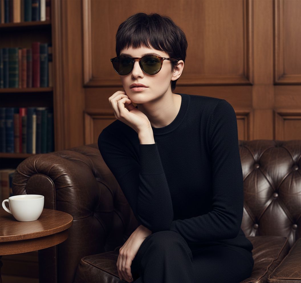 Classic round sunglasses with gray anti-glare lenses and acetate frame — view 4